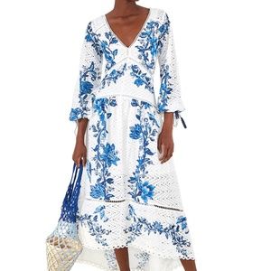 Farm Rio Arara Blue and White Floral Maxi Dress Size XS